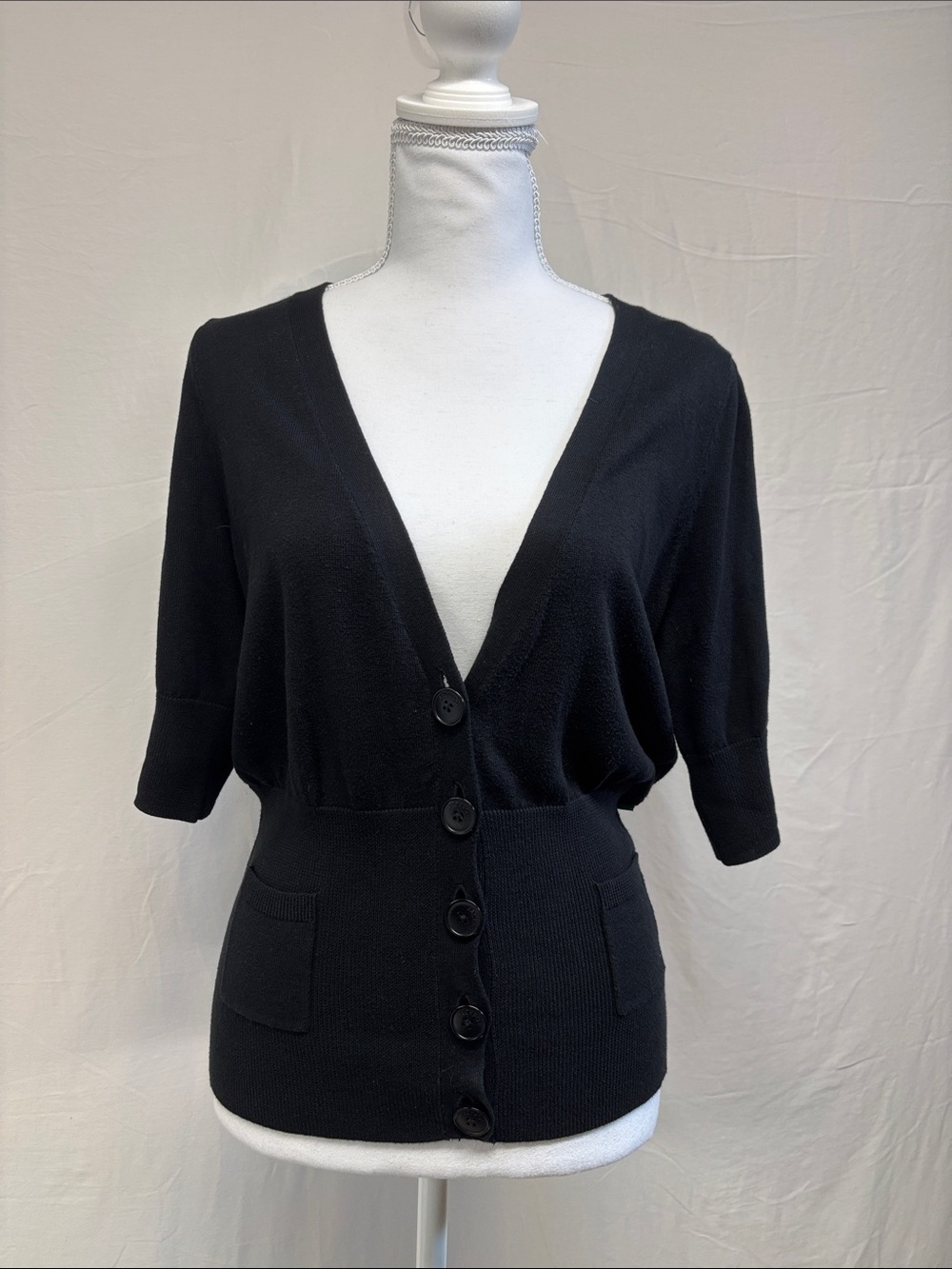 Women's Black V-Neck Button Cardigan Sweater